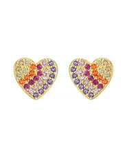 Michooyel レインボー CZ ハート スタッドピアス レディース 18金メッキ シルバー925 アクセサリークリスマス 誕生日 入学式 卒業式 披露宴 発表会プレゼント 上品 大人 アレルギー対応 女性 ギフト