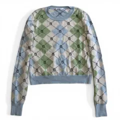 美品 ADEAM アディアム　 23AW Library Sweater　川口春奈着用 ニット　セーター　サイズS　 アーガイル柄 ロゴ　ブルー　セルロース　ナイロン　ロゴのサムネイル