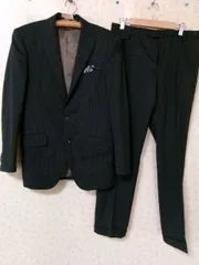 104997　Mr.JUNKO メンズ　シングルスーツ上下　春・秋・冬　グレー地ｘライトグレー　ストライプ　A5