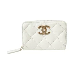 CHANEL シャネル 財布 ココマーク マトラッセ ラウンドファスナー コインケース ホワイト キャビアスキン