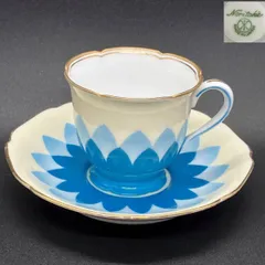 オールドノリタケ デミタス　カップ&ソーサー　アールデコ　クリーム × ブルー　金彩 花弁文 英国輸出向け　里帰り ( POP_25D )