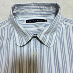 【美品】Ralph Lauren ラルフローレン ストライプシャツ M 白 ブルー ラウンドカラー 長袖 綿100 レディース