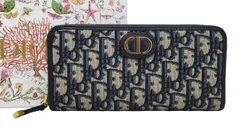 D3017◆未使用【クリスチャンディオール】 オブリーク トロッター ジャガード 長財布 ロングジップウォレット◆ラウンドファスナー 紺