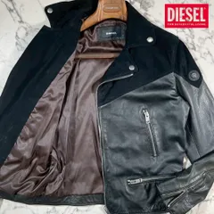 極美品/ラムレザー切替(L)●DIESEL ディーゼル ダブル ライダース ジャケット バイカー ブルゾン スエード ドッキング ブラック 黒 羊革