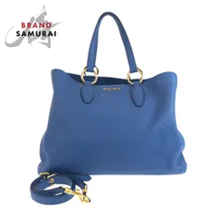 美品 MIUMIU ミュウミュウ ヴィッテロカリブ ブルー ゴールド金具 レザー トートバッグ ショルダーバッグ 2WAY レディース 504441【中古】