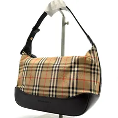バーバリー BURBERRY ノバチェック シャドーホース アクセサリーポーチ ワンショルダー バッグ ベージュ ブラウン ハーフムーン ハンドバッグ ミニバッグ ヴィンテージ オールドバーバリー ホースロゴ キャンバス レザー 送料無料