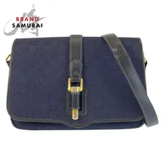 GUCCI グッチ ヴィンテージ ネイビー ゴールド金具 GGキャンバス/レザー ショルダーバッグ ポシェット レディース 601342【中古】