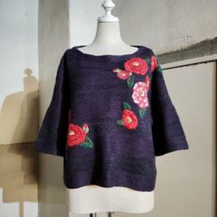 45rpm フラワープリント ワイドロンT ネイビー F コットン 日本製
