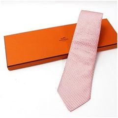 新品タグ 箱付 HERMES エルメス チェーン柄 シルク ネクタイ ピンク