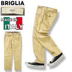 ブリリアスラックスパンツブラウンウールダブル裾イタリア製秋冬
