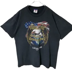 CHM USA製 ユニオンメイド Tシャツ ブラック 鷲 アメリカ 国旗 プリント 半袖 X-LARGE コットン メンズ レディース ユニセックス 古着 ヴィンテージ風 ストリート アメカジ