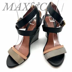 【B5032】 MAX&Co. マックスアンドコー サンダル レザー ウェッジソール クロスストラップ ゴールドバックル ブラックのサムネイル