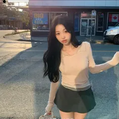 Young & Rich アイビー シースルー レース Kara レイヤード ゴージ クロップド 長袖 Tシャツ ニット