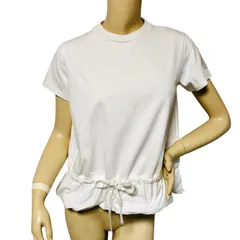 美品★MONCLER★モンクレール【T-SHIRT GIROCOLLO】レディース ビックブランドアイコンワッペン付き 裾フリルデザイン クルーネック Tシャツ (S/S〜M相当) ブランドTシャツ レディースTシャツ トップス 春夏服 カジュアルのサムネイル