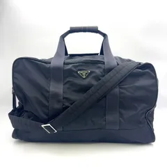 PRADA 三角ロゴプレート 2WAYショルダー レザー×ナイロン ブラック ボストンバッグ シルバー