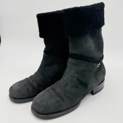 CHANEL（シャネル）ココマーク ムートン ショートブーツ ブラック スエード調 ゴールド金具 レディース 36C イタリア製【中古】