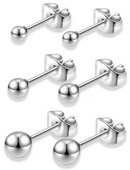 【人気商品】swars ピアス メンズ レディース サージカルステンレス 金属アレルギー対応 丸玉 ボール 両耳用 6個セット 3ペア (silver3mm4mm5mm)