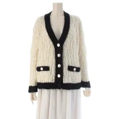 シャネル 2025-2026 ウール アイコンボタン ニット カーディガン トップス P80186 ホワイト ブラック 36【中古】