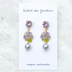 紫陽花とスワロフスキーパールの上品 ピアス イヤリング