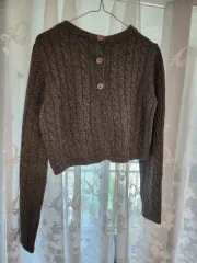 ケーブル クロップド カーディガン グレー