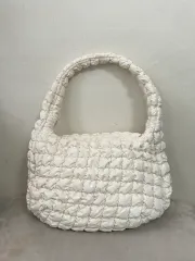 白シャーリング キルティングバッグ トートバッグ ショルダーバッグ 40x50