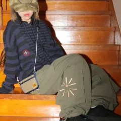 ルナキーIf アシンメトリー ストライプ ニット フード ジップアップ