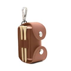 [Brand New] Ailenlan Golf Ball Case, Golf Ball Pouch, Holds 2 Balls and 4 Tees, Lightweight PU Leather, Top and Bottom Opening, 2-Way Attachment, Belt Clip, Carabiner Included, Men's and Women's, Competition Prize, Gift, Brown (Tees not included) 1
