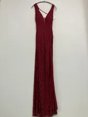Tika ドレス M レッド 無地 レース ビジュー 袖なし ロング・マキシ丈 タイト