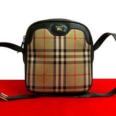 美品 BURBERRY PVC レザー ロゴプレート スクエア ショルダーバッグ