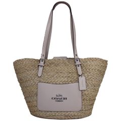 COACH ストロー素材 2WAY トートバッグ ホワイト - メルカリ