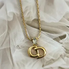 【美品】クリスチャンディオール ネックレス CDロゴ GPメッキ ラインストーン ゴールド アクセサリー Christian Dior Vintage CD Logo Rhinestone Necklace Gold Accessories 22450