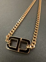 【亘】Christian Dior クリスチャンディオール CDロゴ ブラックラッカー チェーン ネックレス ゴールドカラー【7953AM】D19