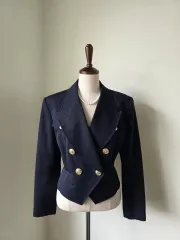ネイビー テーラード カラ ゴールド ダブル ジャケット