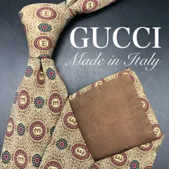 【美品】GUCCI グッチ ネクタイ 総柄 シルク ベージュ レッド ブラウン