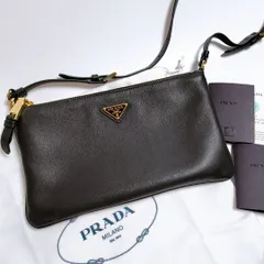【新品未使用・ヨーロッパ輸入品】PRADA プラダ レザー ポーチ ショルダーバッグ ブラック ゴールド ユニセックス（メンズ・レディース）鞄