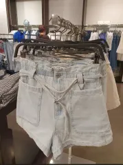 新品 ZARA ザラ ペーパーバッグ デニム バミューダ パンツ ライトブルー 32サイズ 出品