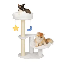 Meecal 仔猫用 キャットタワー ミニ 雲型デザイン (6ヶ月以下/体重4kg未満対応) 省スペース 爪研ぎ付き 組み立て簡単 おしゃれ猫タワー ブラック 高さ62cm キャットタワー 白 0