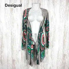 Desigual デシグアル マルチカラー フラワー ウエストリボン ロングカーディガン グレー レディースのサムネイル