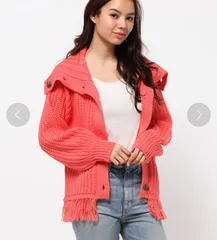 RODEO CROWNS WIDE BOWL ロデオクラウンズ ワイドボウル  タートル フリンジ ニット カーディガン ピンク系  ボタン付き   AB1-1