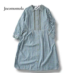 ホコモモラ Jocomomola Conjunt チェック ワンピース グリーン 42 L XL 新品タグ付き 総柄 手洗い可能 レディース きれいめ ナチュラル ゆったり 6A048
