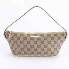 美品 グッチ GGキャンバス 07198 レザー ハンドバッグ ポーチ 本革 ブラウン 茶色 レディース EUM DN22-1【中古】