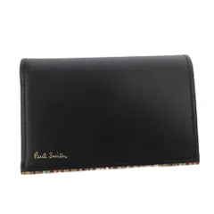 ポールスミス PAUL SMITH 名刺入れ カードケース 二つ折り ストライプ レザー 黒 ブラック /FF