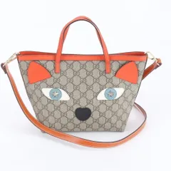 美品 グッチ GG スプリーム チルドレンズ キャット 猫 410809 レザー 2WAY ショルダーバッグ 斜め掛け ハンド レディース RWE DV46-4【中古】