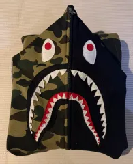 A BATHING APE シャーク フード カモフラージュ ブラック 半々 L