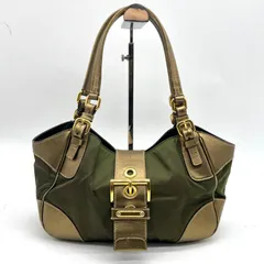 Auth PRADA Y2K Buckle Hobo Bag One Shoulder Bag Gold x Khaki Saffiano Leather Nylon プラダ ショルダーバッグ 2Y6181