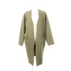 ディスコート Discoat フェイクスエードコート ノーカラー トッパー ピーチスキン サイドスリット M 緑 グリーン /AH11 ■GY18