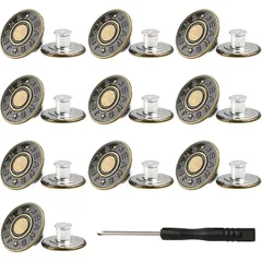 【在庫セール】ジーンズボタン ウエスト 調整 17 mm 10個セットメタルボタン ねじ込み式ジーンズボタン 取り付け簡単 DIYハンドメイド 引き込み式 専用ドライバー付き