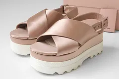 miu miu ◆ サテン プラットフォーム サンダル ピンク サイズ34 (ソール高7cm) 箱入り 厚底 スポーツサンダル ミュウミュウ ◆G031