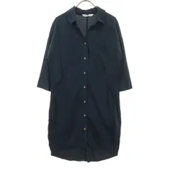 ZARA BASIC ザラベーシック 7分袖 ボタンアップ シャツワンピース M ネイビー レディース 古着