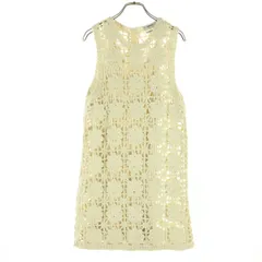 美品 ZARA KNIT ザラニット 花柄 ノースリーブ 膝丈ワンピース M アイボリー系 レディース 古着